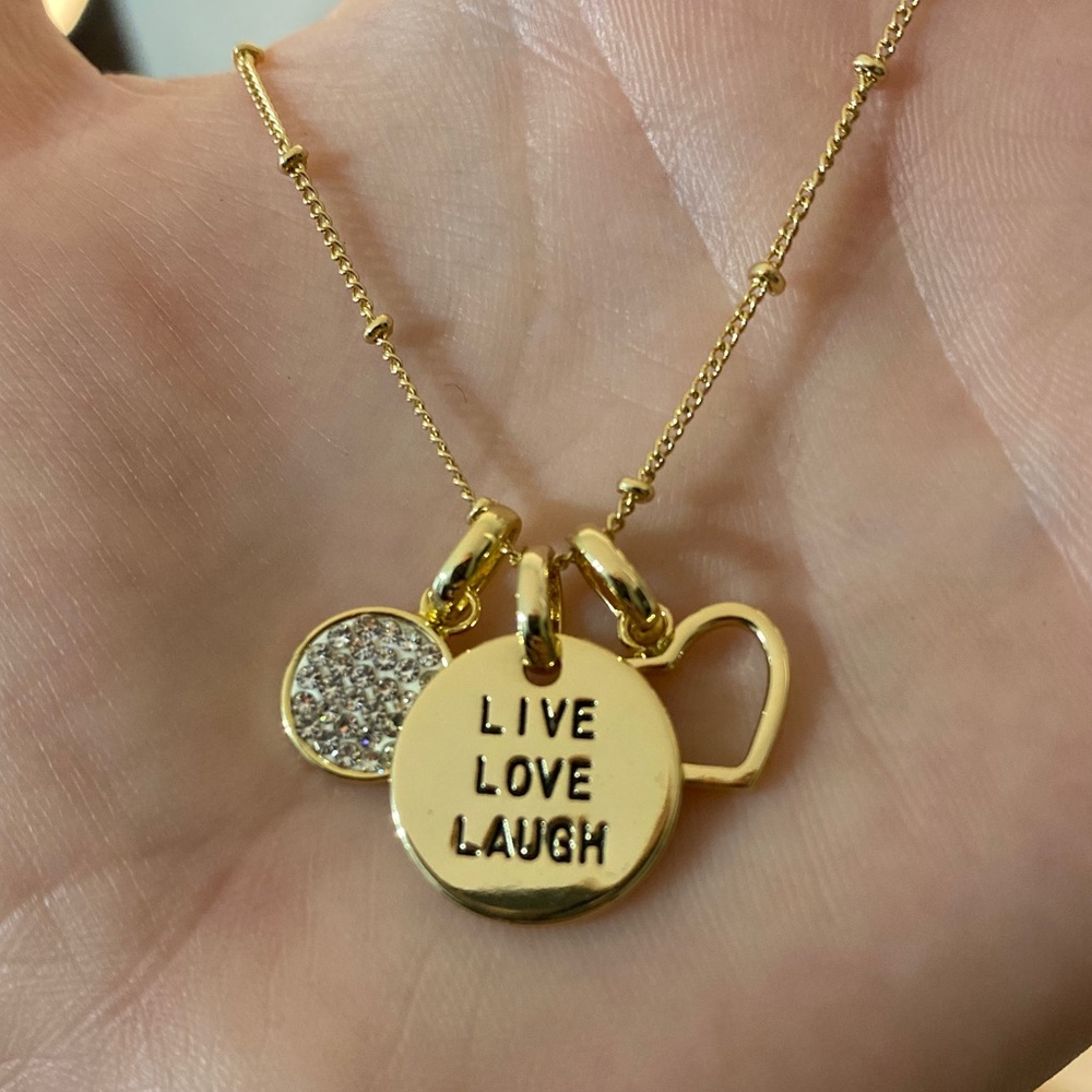 Dainty Yellow Gold Charm Necklace Costume Jewelry “Live Love Laugh”